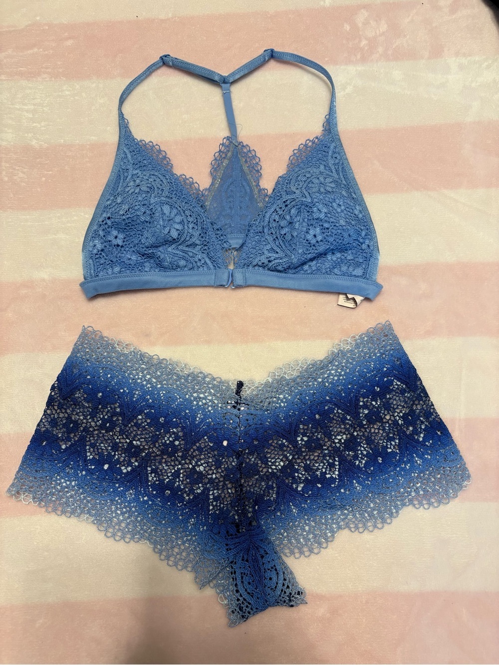 Blue Lace Bralette and Ombre Lace Shorts Set